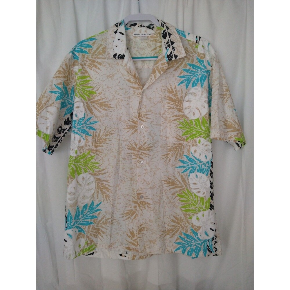Vintage MADE IN HAWAII USA Men's Shirt XL Tropical Leaf Hawaiian Shirt 80s 90s